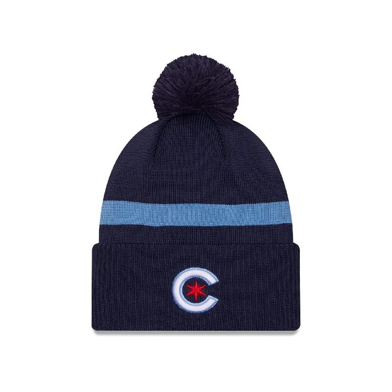 Men’s thick scarf wrap-Chicago Cubs City Connect Pom Knit Hat