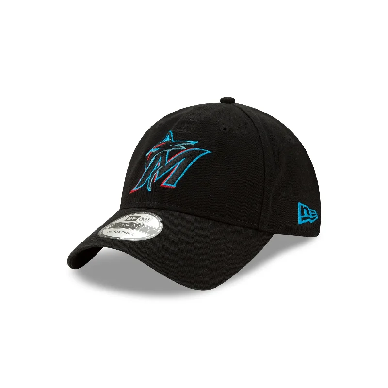 Men’s rugged leather strap-Miami Marlins Core Classic Game 9TWENTY Adjustable Hat