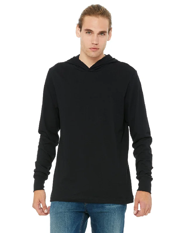 Men’s sharp black hoodie-Bella + Canvas 3512 Unisex Jersey Long-Sleeve Hoodie