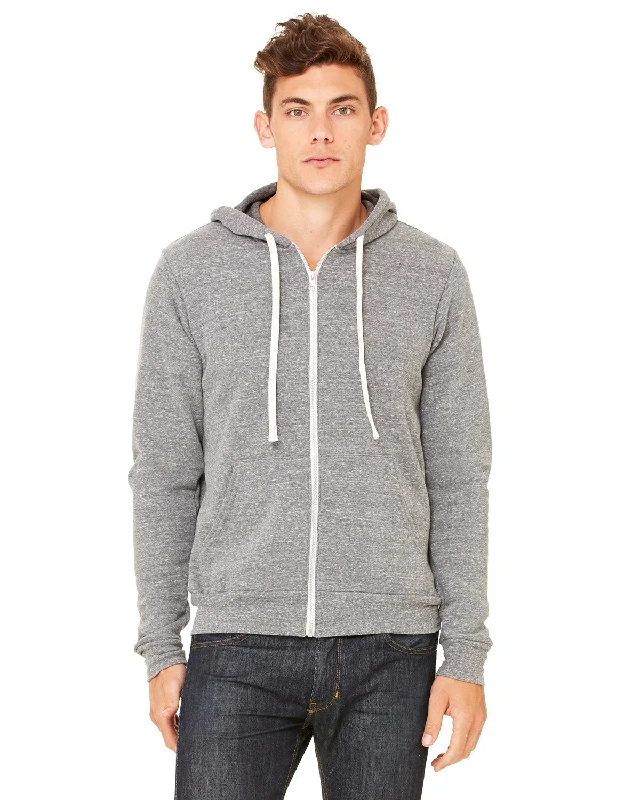 Men’s crisp fleece hoodie-Bella + Canvas 3909 Unisex Triblend Sponge Fleece Full-Zip Hoodie