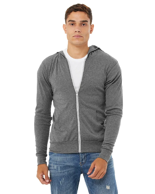 Men’s rich black hoodie-Bella + Canvas 3939 Unisex Triblend Full-Zip Lightweight Hoodie