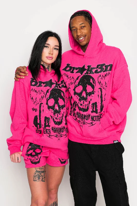 Men’s deep cotton zip-Faceless Rhinestone Hoodie Pink