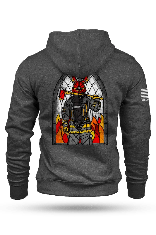 Men’s loud navy hoodie-Stained Glass Firefighter - Hoodie