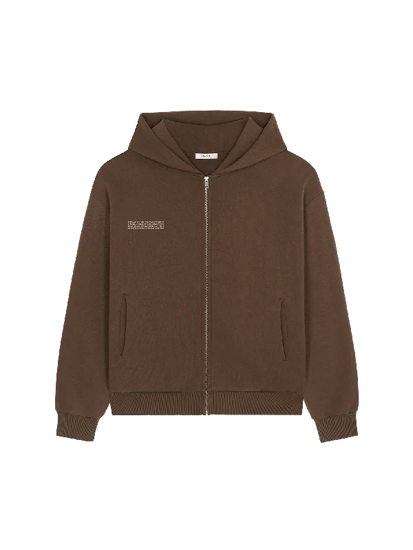 Men’s velvety cotton hoodie-Mens DNA Heavyweight Zipped Hoodie—cacoa brown