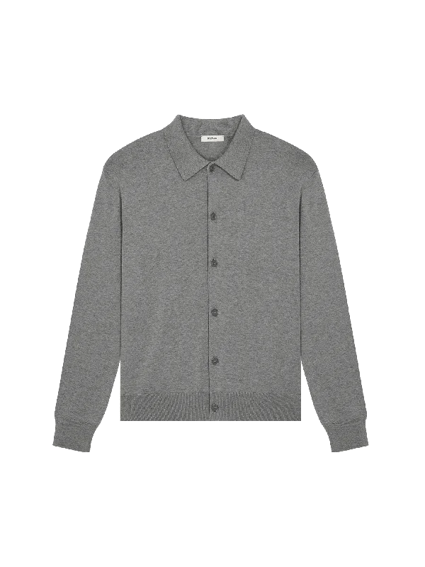 Men’s neat gray hoodie-Mens DNA Knitted Collared Shirt—grey marl