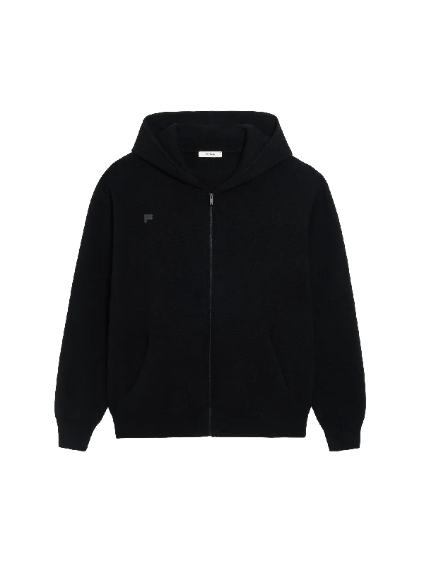 Men’s sharp navy hoodie-Mens Recycled Cashmere Zipped Hoodie—black