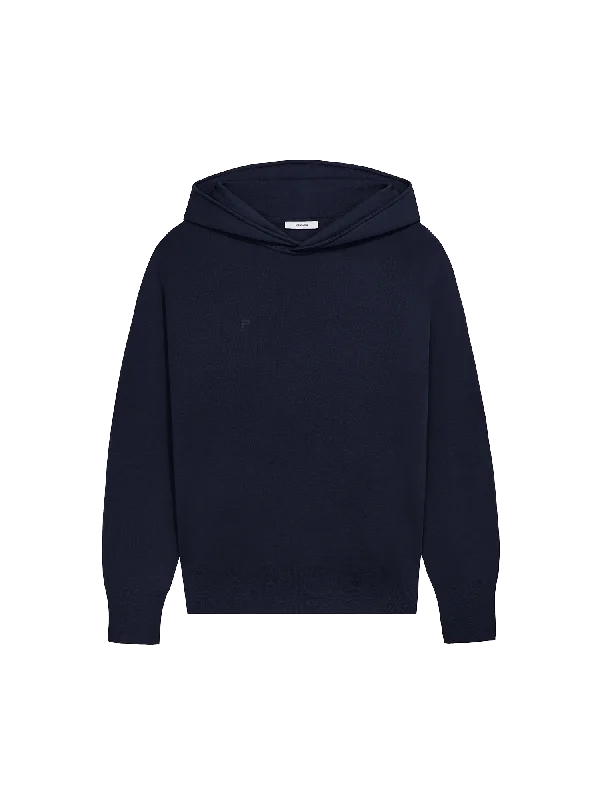 Men’s silky pullover hoodie-Mens Regenerative Merino Wool Hoodie—navy