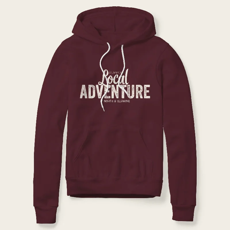 Men’s loose black top-Support Local Adventure Hoodie - Maroon