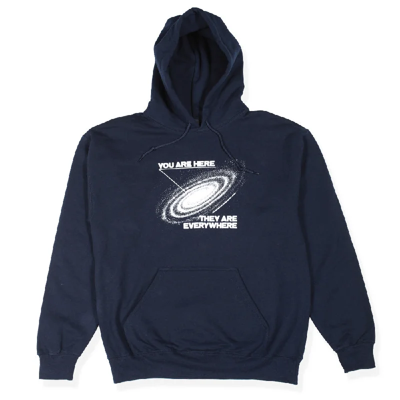 Men’s velvety fleece pullover-Theories YOU ARE HERE HOODIE NAVY