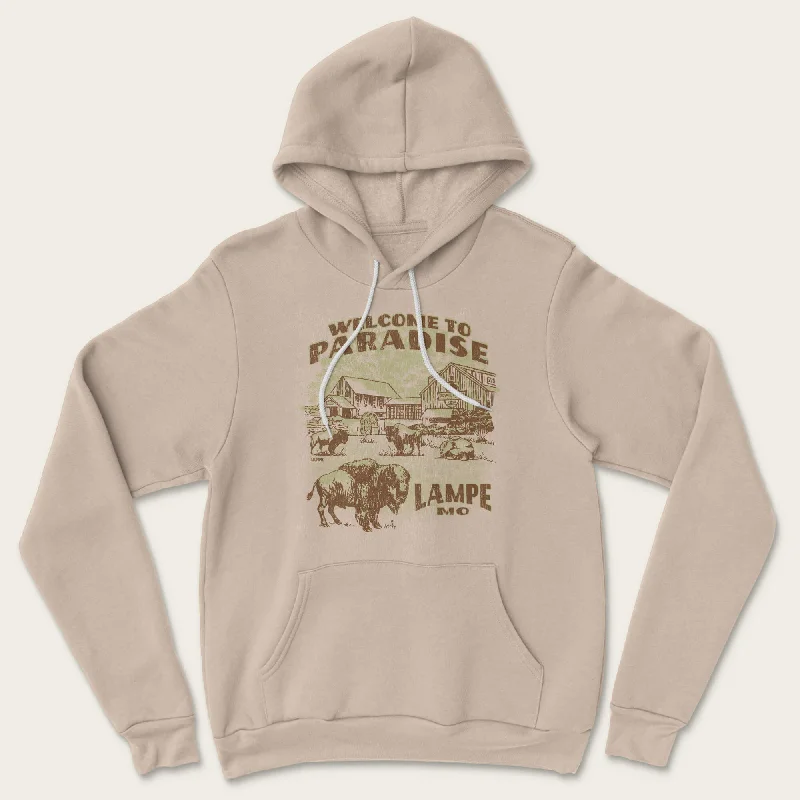 Men’s neat printed hoodie-Welcome to Paradise Hoodie - Tan