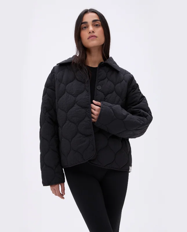 Men’s sharp bomber jacket-Collared Quilted Boxy Jacket - Black