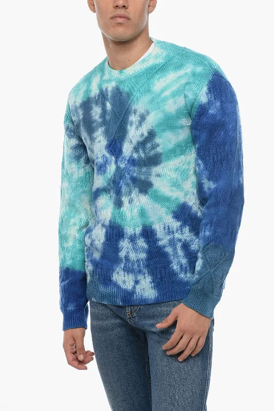 Men’s warm V-neck pullover-Alanui Crew Neck BLUE LAGOON Tie Dye Wool Pullover