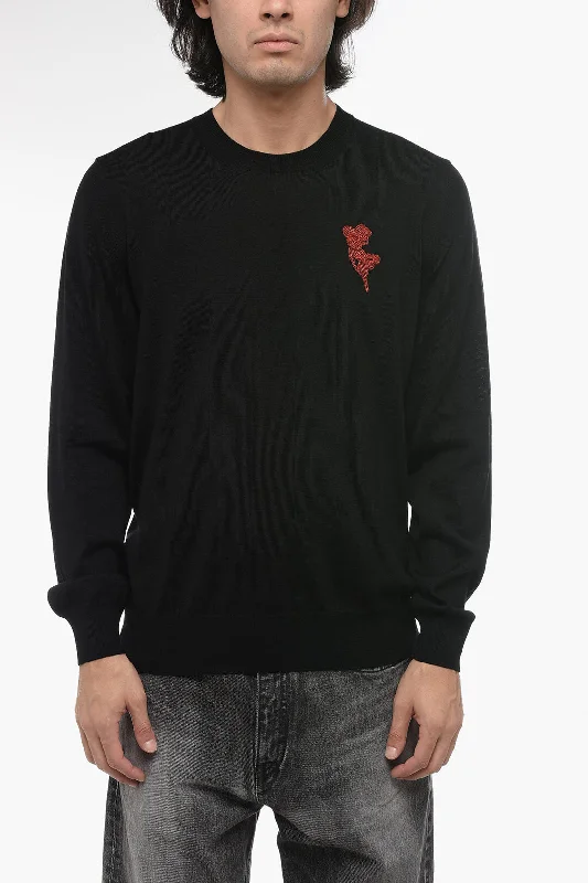 Men’s warm cashmere top-Alexander McQueen Crew Neck Wool Sweater with Beaded Embroidery