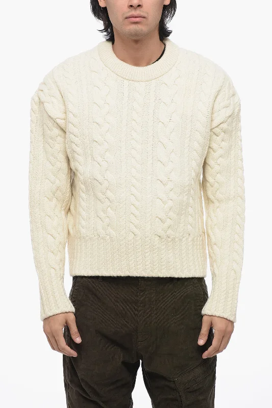 Men’s breezy crew top-Ami Alexandre Mattiussi Crew Neck CABLE Aran Virgin Wool Pullover