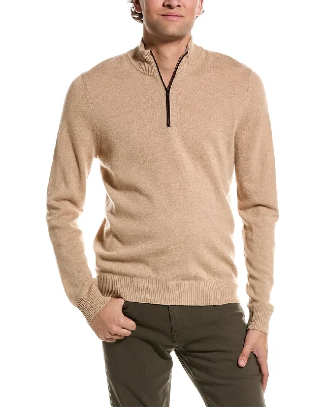 Men’s plush knit cardigan-Amicale Cashmere Piping Cashmere 1/4-Zip Sweater