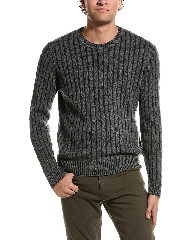 Men’s warm knit sweater-Amicale Cashmere Plaited Cable Cashmere Crewneck Sweater