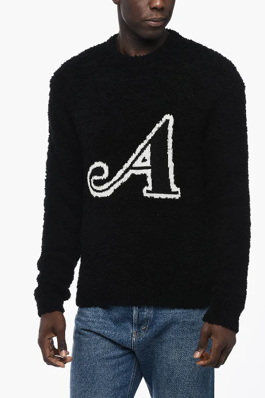 Men’s tight knit pullover-Awake New York Bouclè Crew-neck Sweater with Contrasting Detail