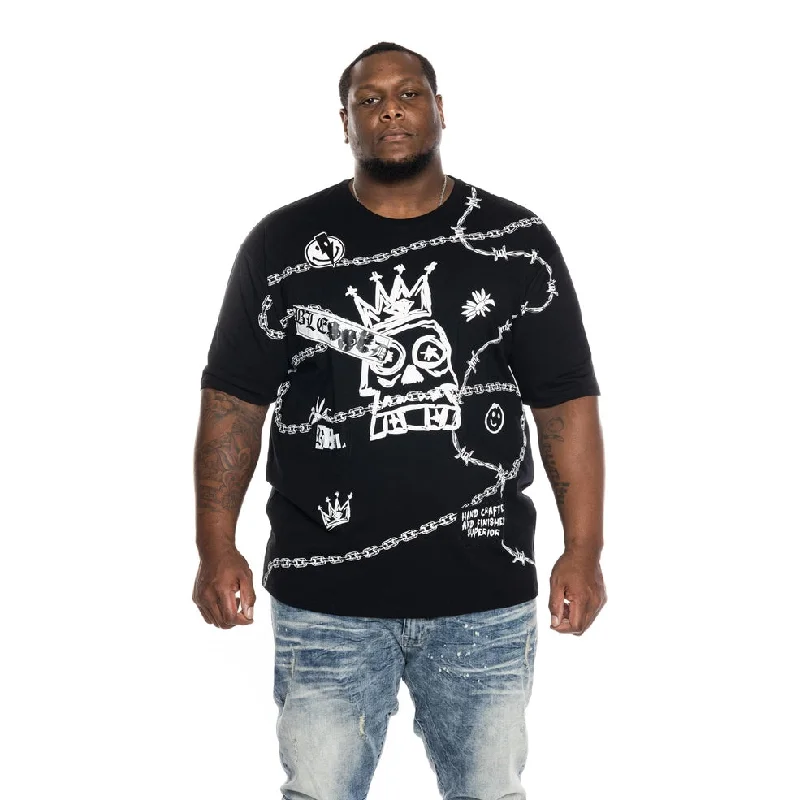 Men’s sunny vibe shirt-Big and Tall Mixed Media Fashion Tee -Black