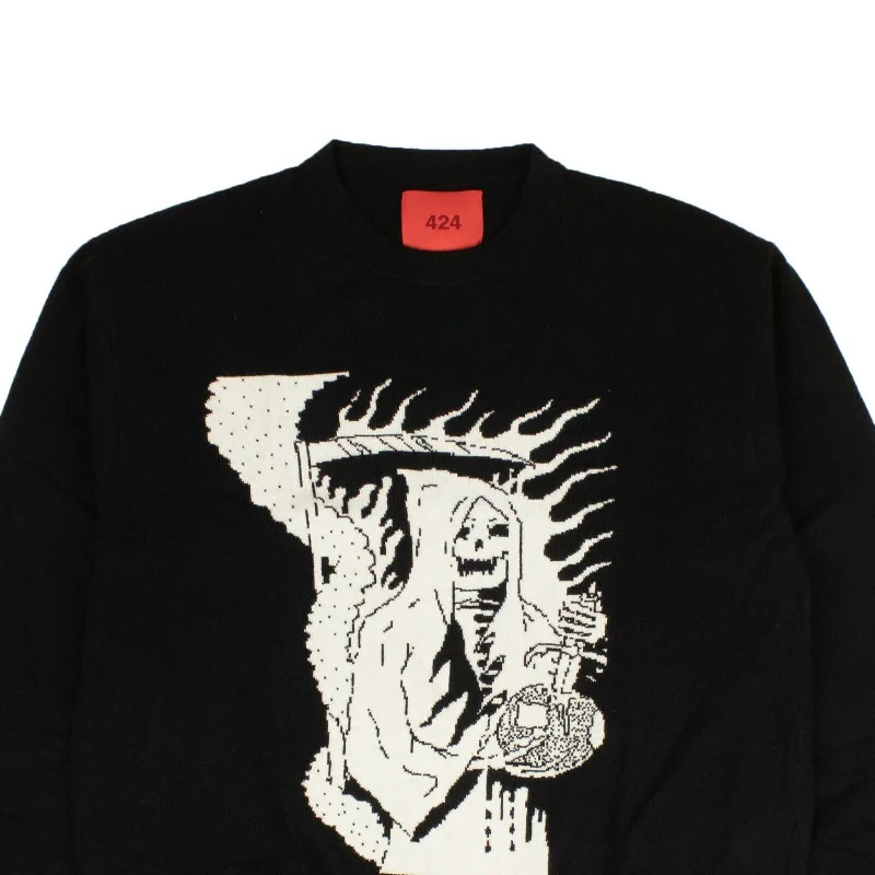 Men’s baggy cotton top-Black Grim Reaper Sweater