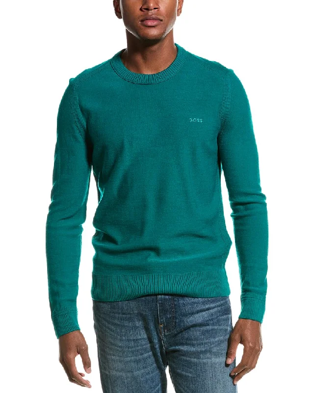 Men’s textured cashmere top-BOSS Hugo Boss Avac Wool-Blend Crewneck Sweater