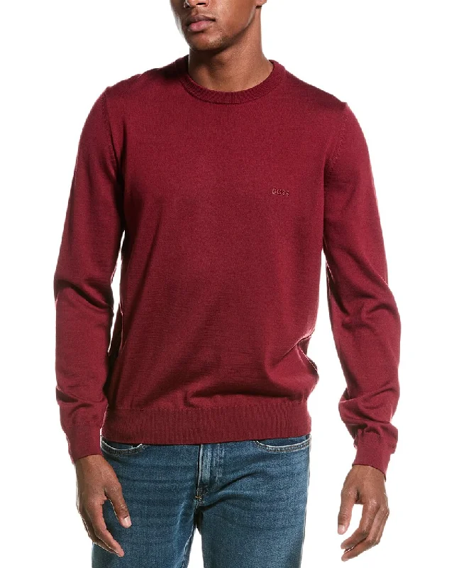 Men’s warm V-neck pullover-BOSS Hugo Boss Botto Wool Crewneck Sweater