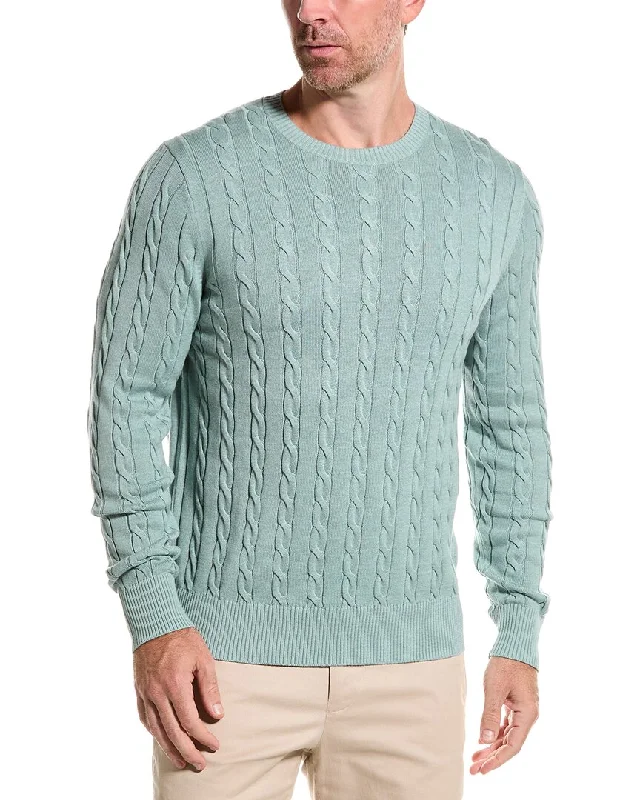 Men’s suave cotton top-Brooks Brothers Cable Crewneck Sweater