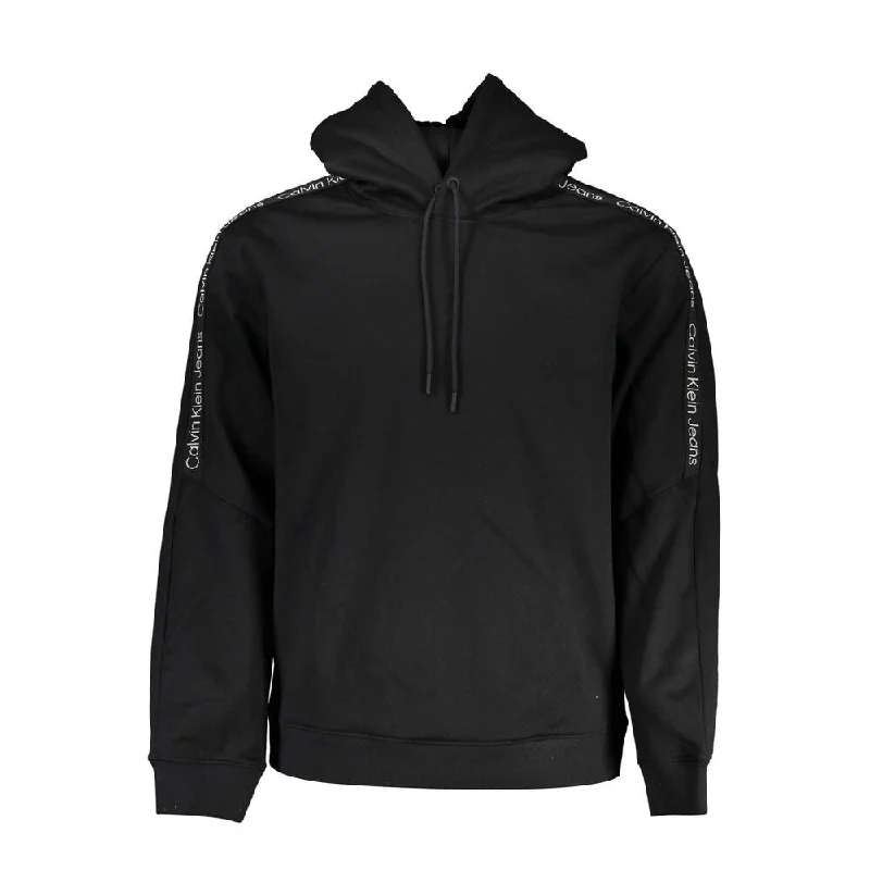 Men’s relaxed cotton top-Calvin Klein Sleek Fleece Hooded Sweatshirt in Men's Black