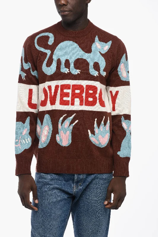 Men’s thick knit sweater-Charles Jeffrey Loverboy Embroidered Wool Blend Crew-neck Sweater