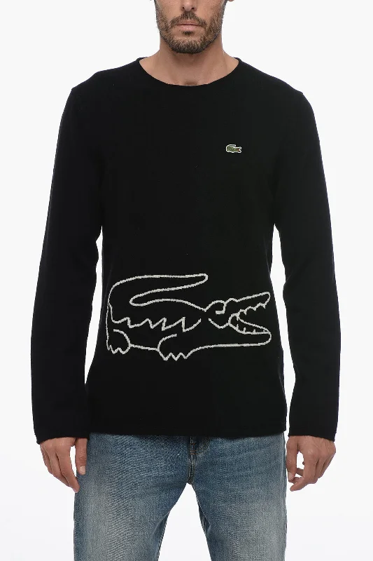 Men’s tough cable top-Comme Des Garçons LACOSTE X CDG Crew Neck Wool Sweater with Jacquard Logo