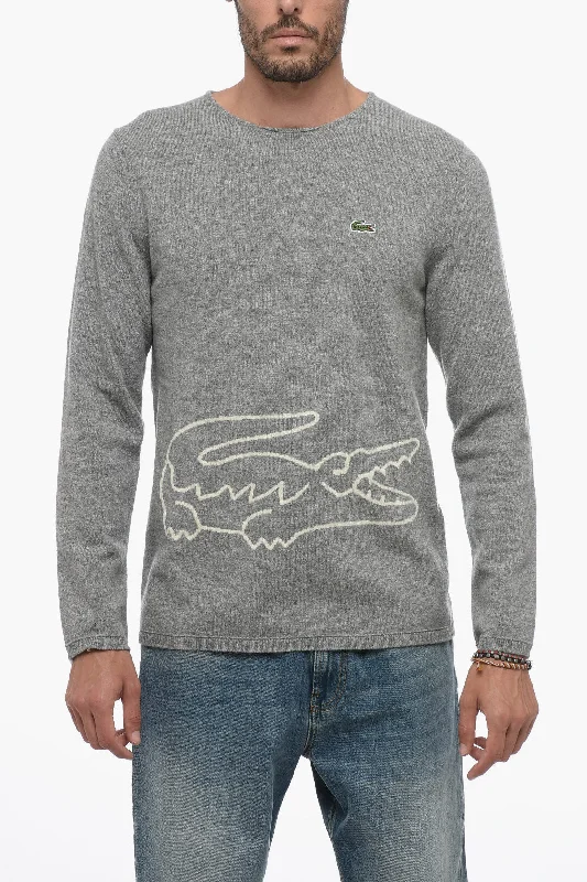 Men’s neat wool pullover-Comme Des Garçons LACOSTE X CDG Crew Neck Wool Sweater with Jacquard Logo