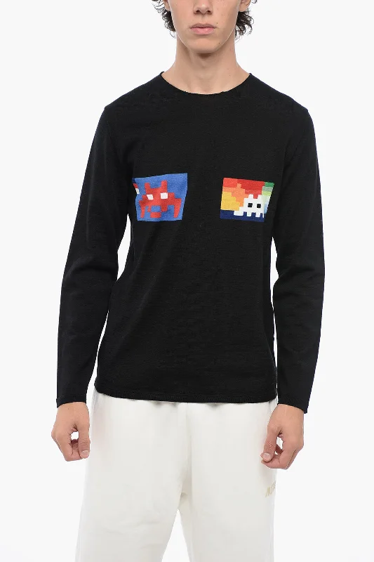 Men’s silky crew pullover-Comme Des Garçons SHIRT Crew Neck Wool Blend PACMAN Sweater