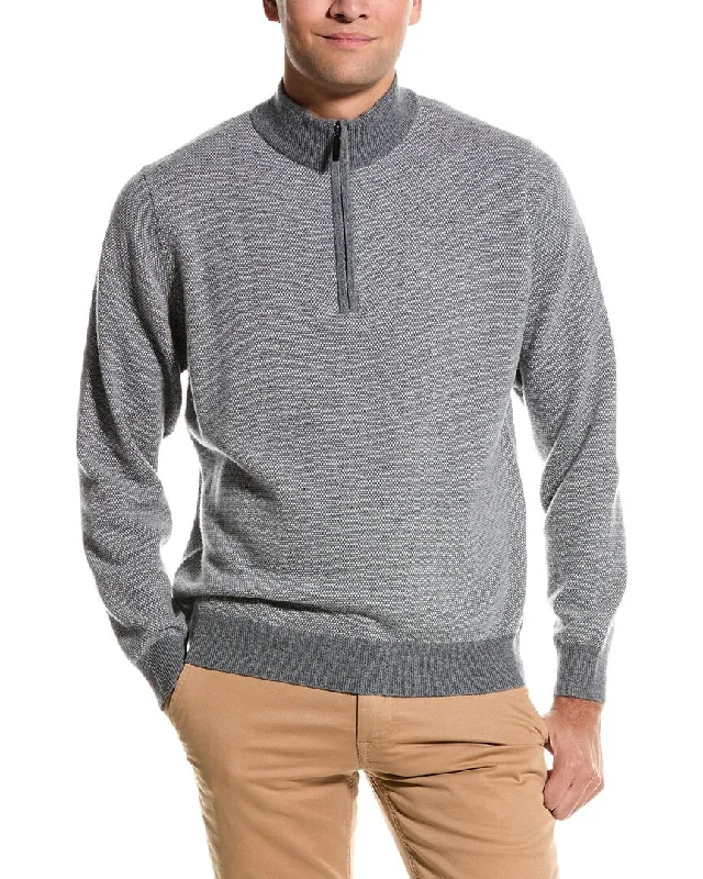 Men’s loose V-neck pullover-Douglas Anthony Birdseye Wool 1/4-Zip Sweater