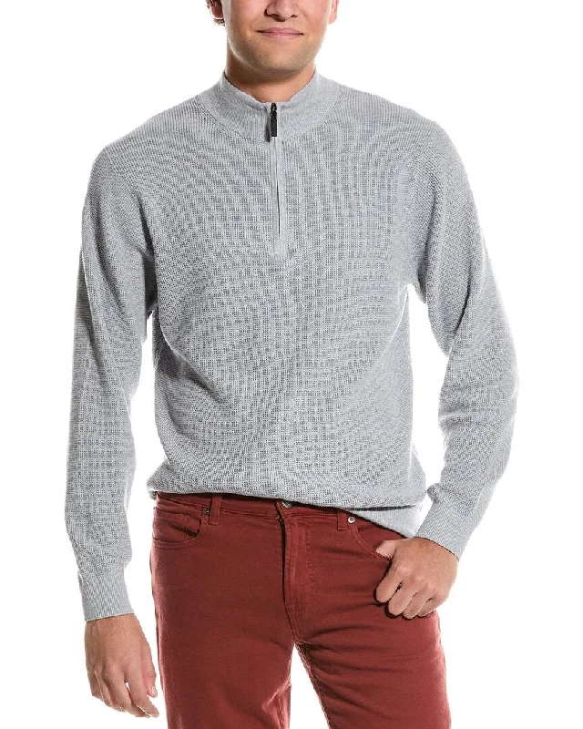 Men’s textured cashmere pullover-Douglas Anthony Thermal Quarter Zip Cashmere-Blend Sweater