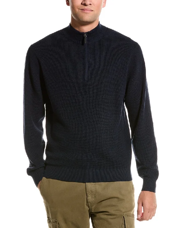 Men’s warm cashmere top-Douglas Anthony Thermal Quarter Zip Cashmere-Blend Sweater