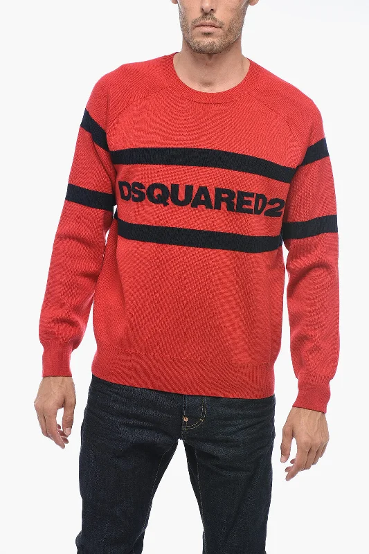 Men’s loose V-neck sweater-Dsquared2 Jaquard Wool Sweater with Logo Lettering