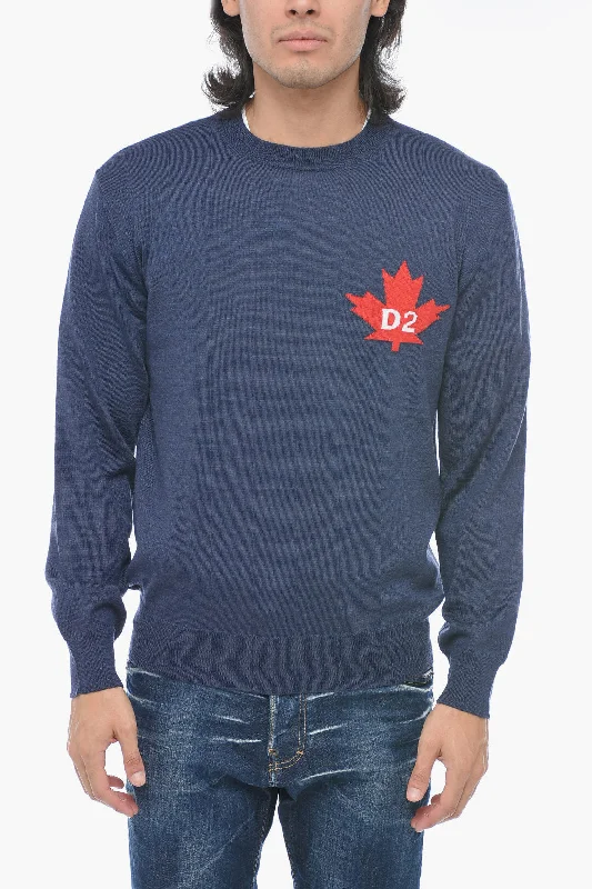 Men’s suave crew top-Dsquared2 Wool LEAF Sweater with Cuffs