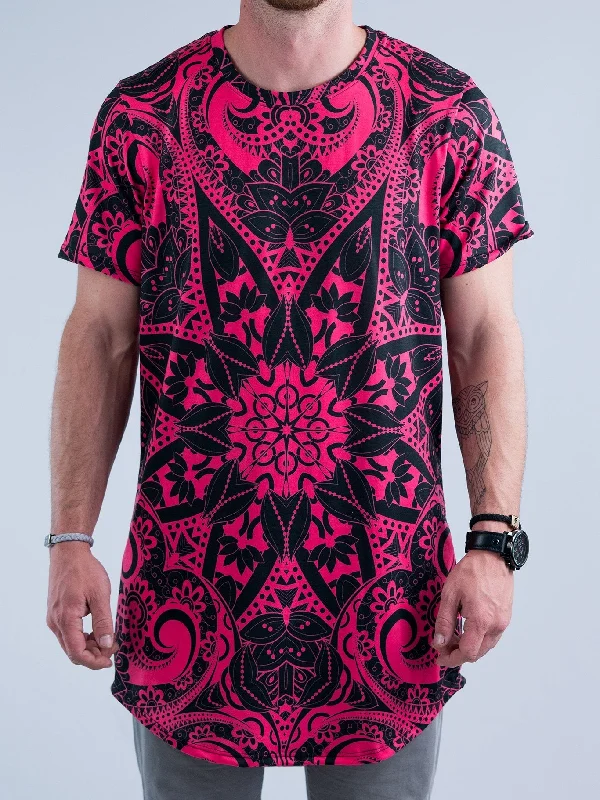 Men’s suave short-sleeve shirt-Electro Pink Mandala Tall Tee