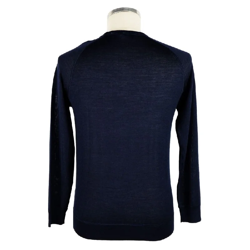 Men’s toasty knit crew-Emilio Romanelli Elegant Blue Cashmere Blend Crewneck Men's Sweater