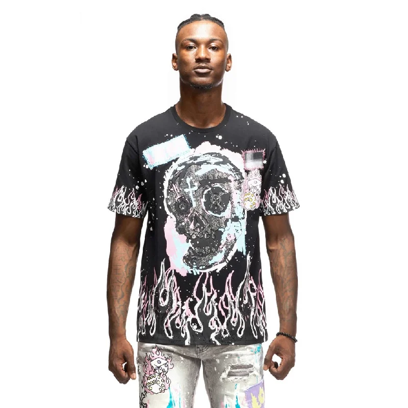 Men’s quick-wick shirt-Flame & Skull Tee - Black