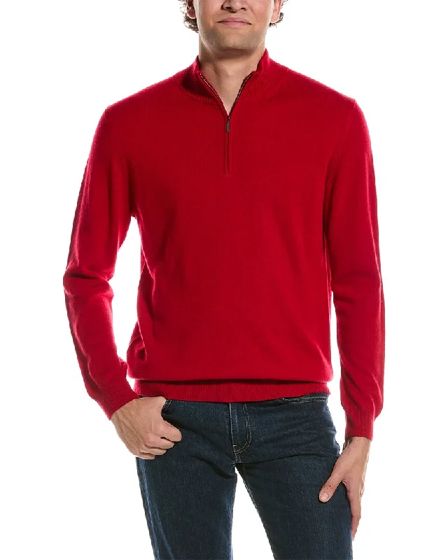 Men’s plush crew sweater-Forte Cashmere Mock Neck Cashmere 1/4-Zip Sweater