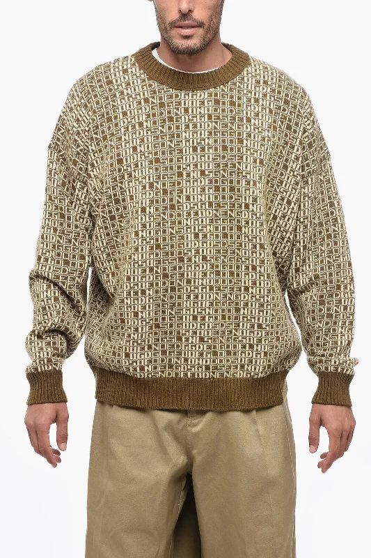 Men’s airy knit pullover-Golden Goose Crew Neck Cashmere Blend Pullover with Monogram Motif