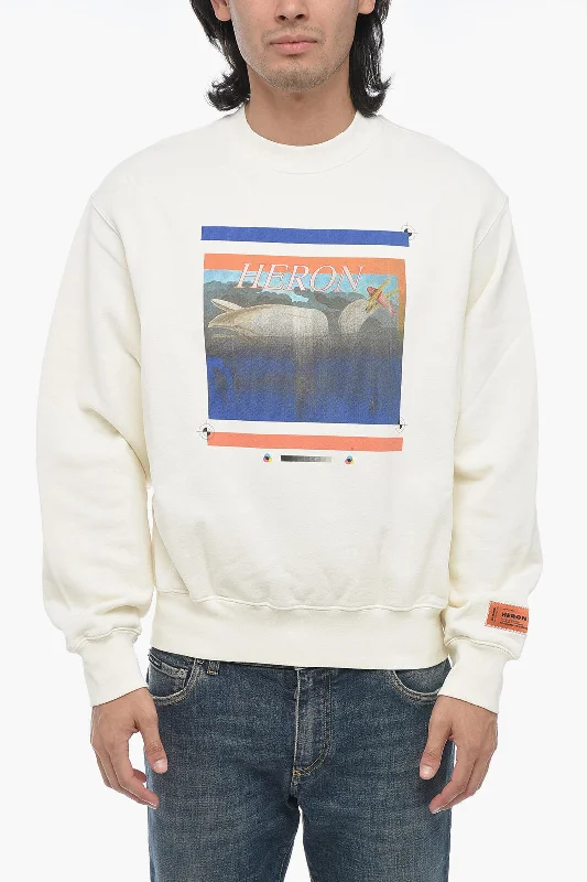 Men’s tough cotton sweater-Heron Preston Printed Brushed Cotton Crewneck Sweater