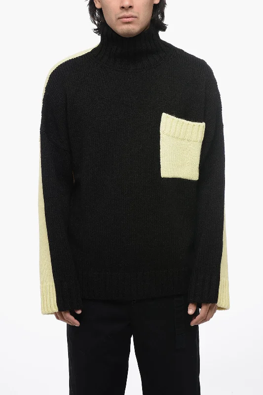 Men’s tough cotton sweater-J.W.Anderson Alpaca Blend Two Tone Pullover with Turtleneck