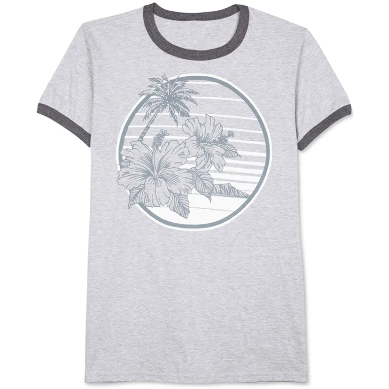 Men’s loud design shirt-Jem Mens Palm Tree Graphic T-Shirt, Grey, Large