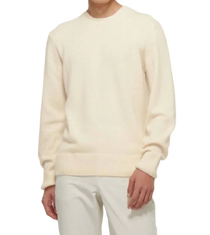 Men’s textured cotton top-Lorca Crew Neck Knit Sweater In Alabaster