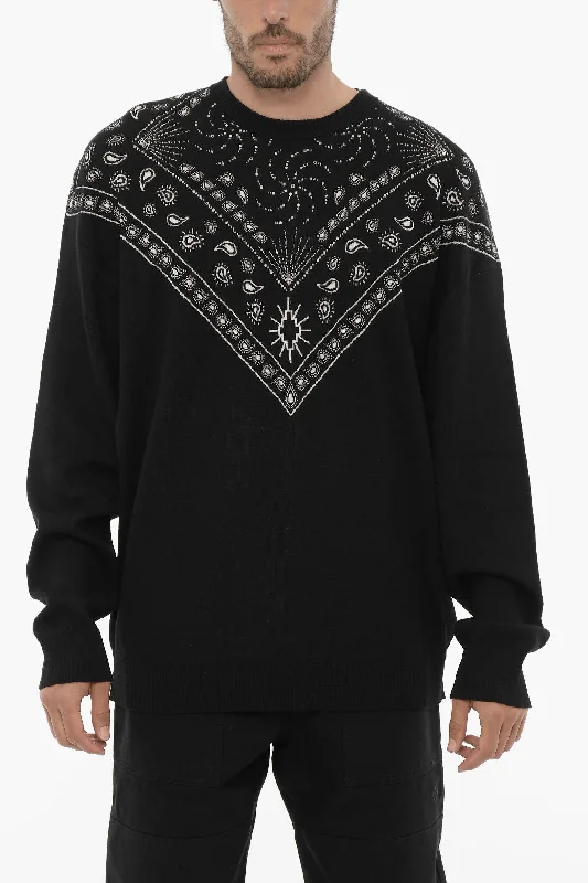 Men’s textured cashmere pullover-Marcelo Burlon Bandana Motif Crew-neck Sweater