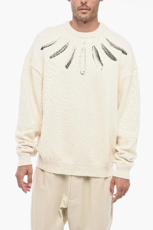 Men’s textured cotton top-Marcelo Burlon Crew Neck WIND FEATHERS Cotton Sweater with Print