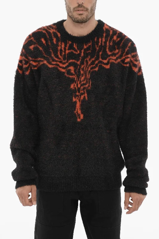 Men’s thick pullover top-Marcelo Burlon Nylon Crew-Neck Swater with Contrast Embroidery