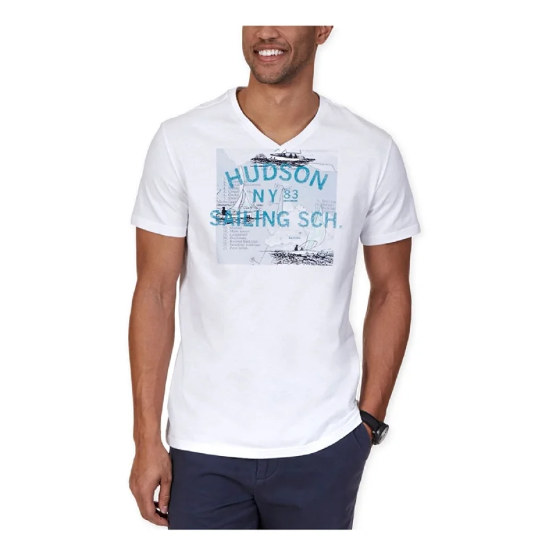 Men’s sport short-sleeve top-Nautica Mens Sailing School Graphic T-Shirt, White, Small