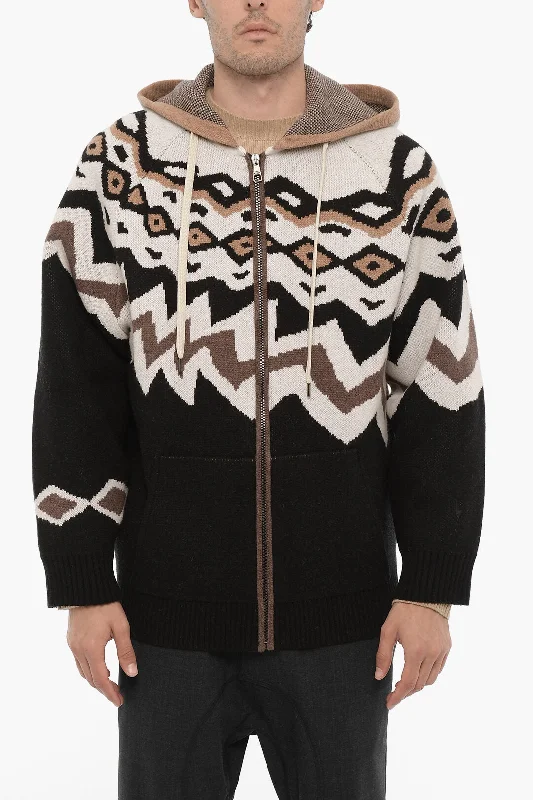 Men’s warm knit sweater-Neil Barrett Boxy Fit Wool Sweater with Hood